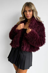 MAYA Burgundy Short Faux Fur Jacket - 2