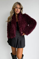 MAYA Burgundy Short Faux Fur Jacket - 5