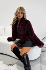MAYA Burgundy Short Faux Fur Jacket - 6