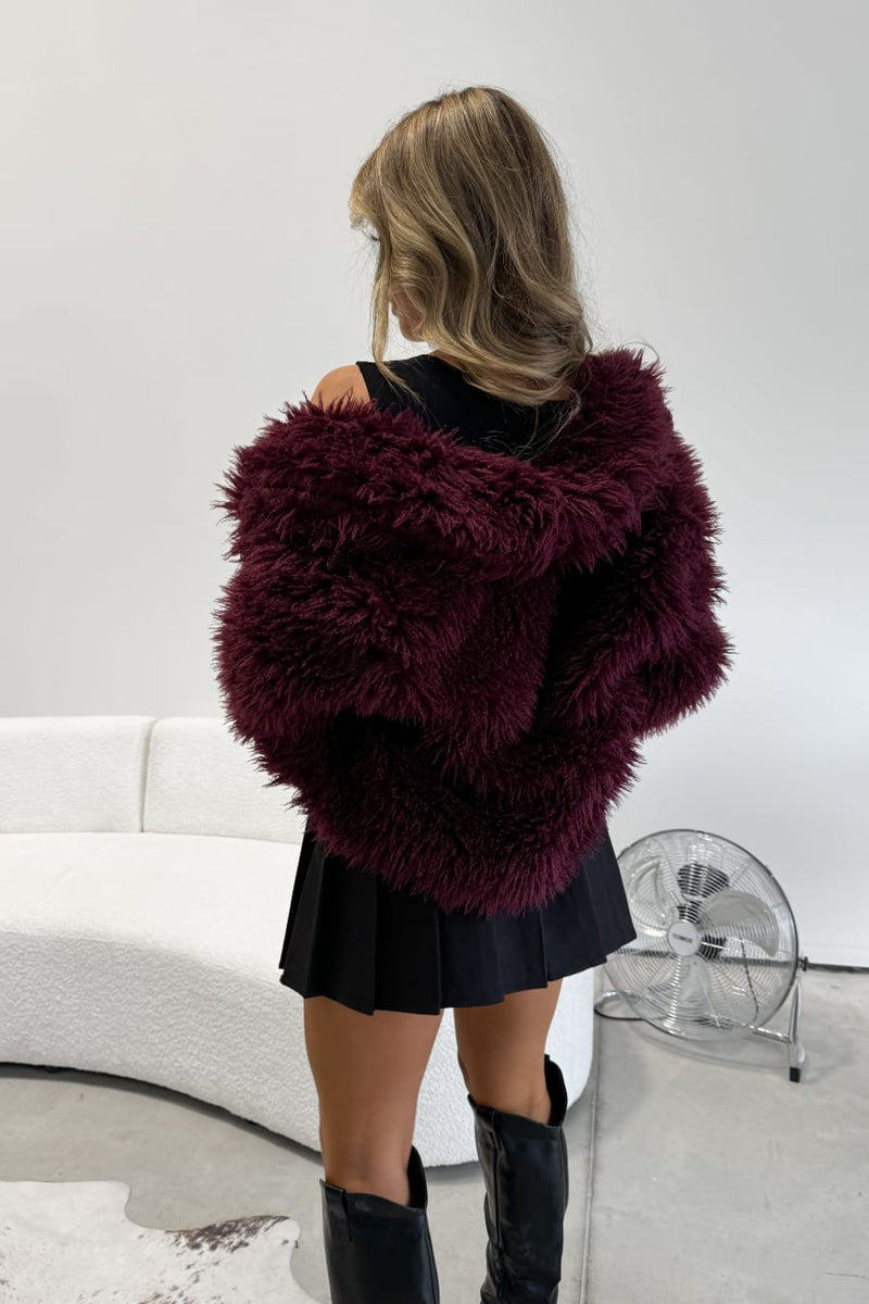 MAYA Burgundy Short Faux Fur Jacket - 7