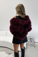 MAYA Burgundy Short Faux Fur Jacket - 7