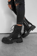 MEGAN Chunky Sock Fit Ankle Boots - Black