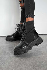 MEGAN Chunky Sock Fit Ankle Boots - Black - 3