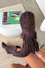 MIAMI Tassel Suede Cowboy Western Boots - Brown