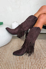 MIAMI Tassel Suede Cowboy Western Boots - Brown - 6