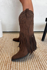 MIAMI Tassel Suede Cowboy Western Boots - Camel - 2
