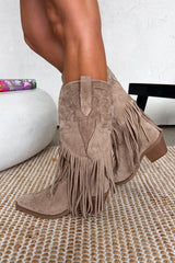 MIAMI Tassel Suede Cowboy Western Boots - Taupe