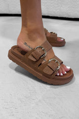 MIA Chunky Studded Buckle Sandals - Tan - 4