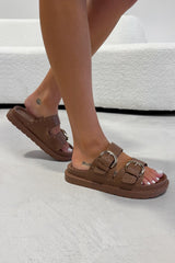 MIA Chunky Studded Buckle Sandals - Tan - 3
