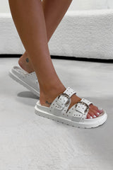 MIA Chunky Studded Buckle Sandals - White - 6