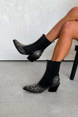 MIDWEST Studded Western Cowboy Ankle Boots - Black - 2
