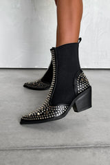 MIDWEST Studded Western Cowboy Ankle Boots - Black - 1