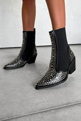MIDWEST Studded Western Cowboy Ankle Boots - Black - 4