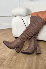 MILAN Knee High Suede Slouch Boots - Taupe - 2
