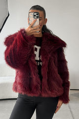 MILA Faux Fur Jacket - Burgundy Red
