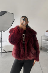 MILA Faux Fur Jacket - Burgundy Red - 1