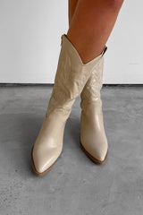 MINA Cowboy Western Ankle Boots - Beige-5