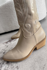 MINA Cowboy Western Ankle Boots - Beige-6