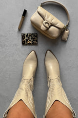 MINA Cowboy Western Ankle Boots - Beige-3