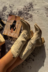 MINA Cowboy Western Ankle Boots - Beige-2