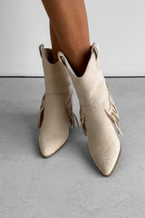 MONICA Western Tassel Cowboy Boots - Beige - 1