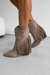 MONICA Western Tassel Cowboy Boots - Taupe - 1