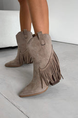 MONICA Western Tassel Cowboy Boots - Taupe - 2