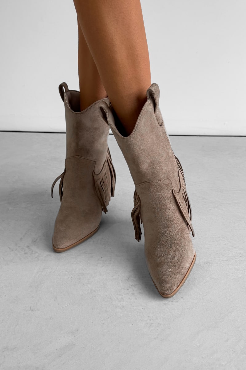 MONICA Western Tassel Cowboy Boots - Taupe - 3
