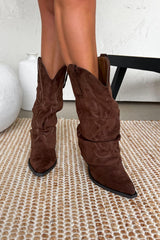 MONTANA Slouched Cowboy Western Boots - Brown Suede - 3