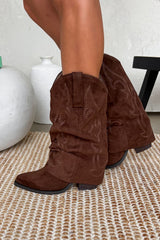 MONTANA Slouched Cowboy Western Boots - Brown Suede - 4