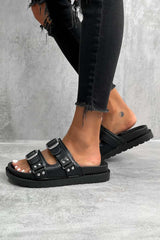 MONTEL Chunky Buckle Sandals - Black - 1