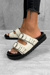 MONTEL Chunky Buckle Sandals - Cream