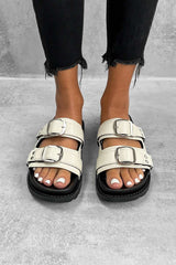 MONTEL Chunky Buckle Sandals - Cream - 2