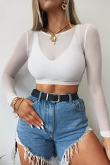 Mesh Crop Top - White - 1