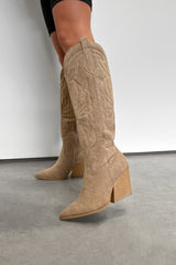 NASHVILLE Mid Calf Cowboy Western Boots - Beige - 2