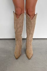 NASHVILLE Mid Calf Cowboy Western Boots - Beige - 3