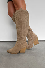 NASHVILLE Mid Calf Cowboy Western Boots - Beige - 4