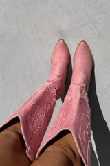 NASHVILLE Knee High Cut Out Cowboy Western Boots - Pink - 5