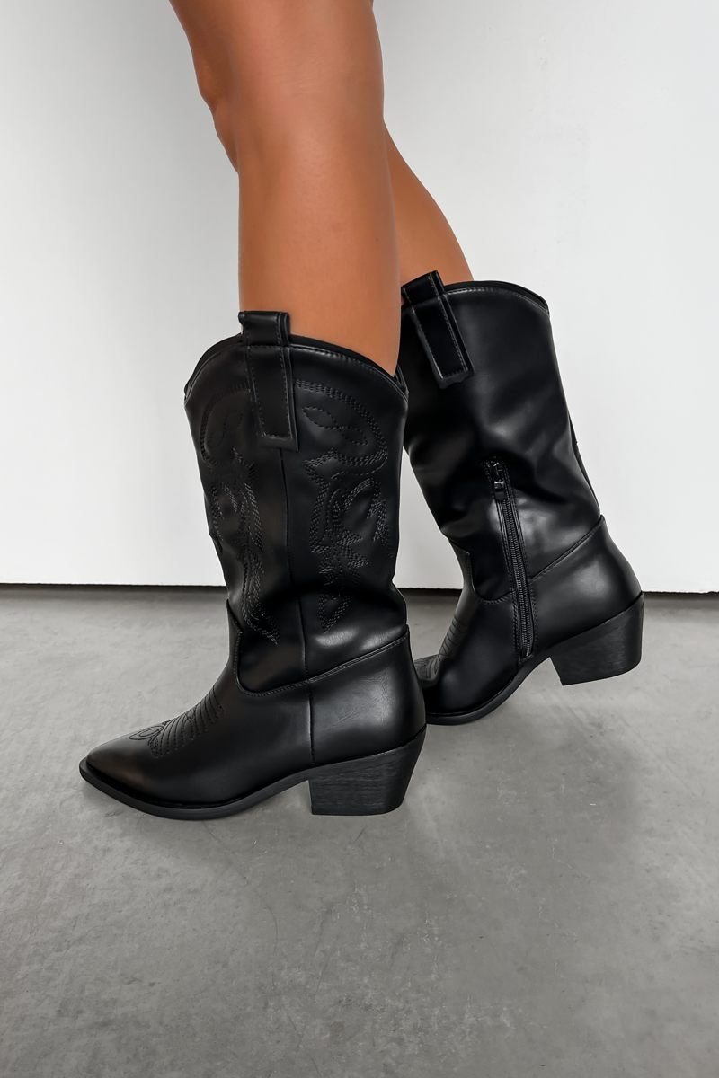 NEVADA Cowboy Western Boots - Black PU - 2