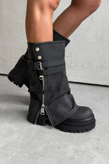 NEXT LEVEL Zip Flared Platform Boots - Washed Black