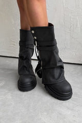 NEXT LEVEL Zip Flared Platform Boots - Washed Black - 4