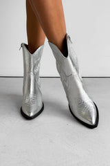 NIA Western Cowboy Boots - Silver - 4