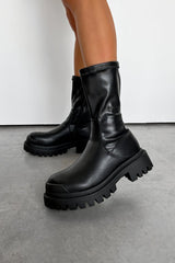NORTH Chunky Sock Fit Ankle Boots - Black PU
