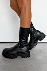 NORTH Chunky Sock Fit Ankle Boots - Black PU - 1