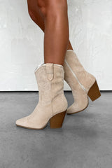 OHIO Western Cowboy Boots - Beige Suede - 4