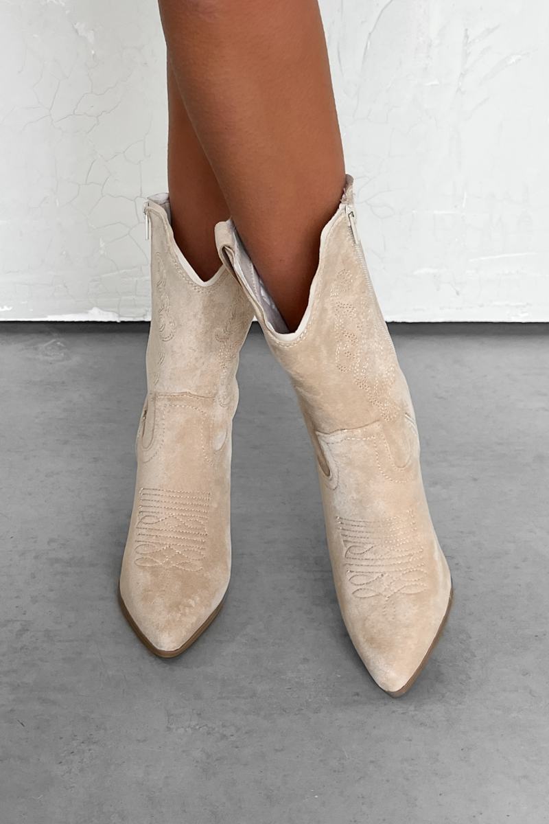 OHIO Western Cowboy Boots - Beige Suede - 2