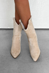 OHIO Western Cowboy Boots - Beige Suede - 2
