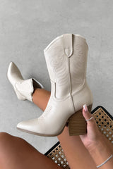 OHIO Western Cowboy Boots - Cream PU