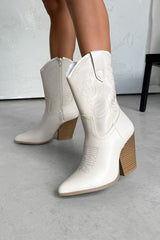 OHIO Western Cowboy Boots - Cream PU - 2