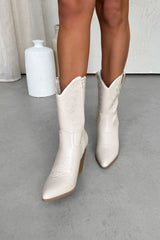 OHIO Western Cowboy Boots - Cream PU - 4